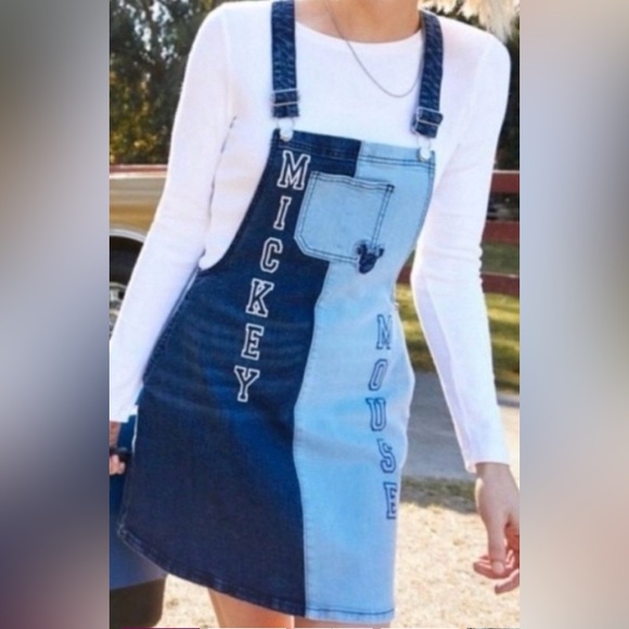 Disney Park HER UNIVERSE Mickey Mouse two tone denim Overall Dress size XL EUC - Picture 3 of 15